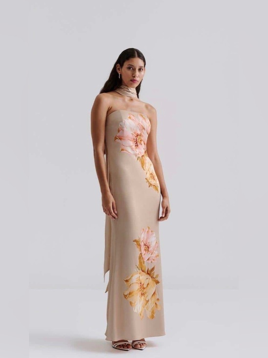 By Malina Dresses & Skirts - By Malina wedding guest Strapless Beige Floral Column Gown